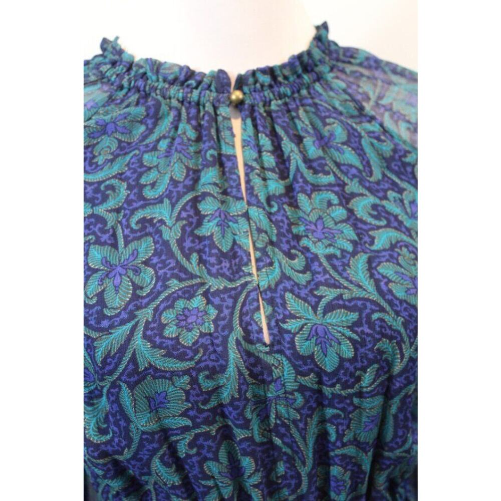 FIGUE Sz XS Blue Green Floral Kaia Smocked Dress Long Sleeve Boho - Picture 5 of 9